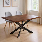 Table à manger HomeRoots 81 avec piètement croisé en bois brun et noir et métal