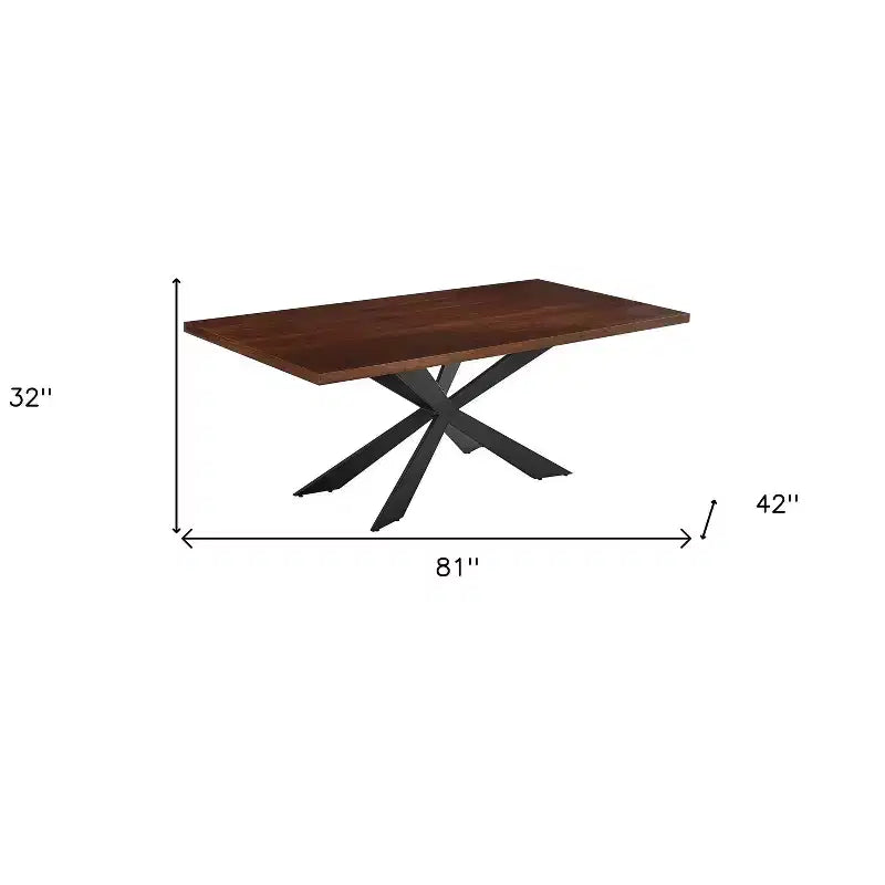 Table à manger HomeRoots 81 avec piètement croisé en bois brun et noir et métal