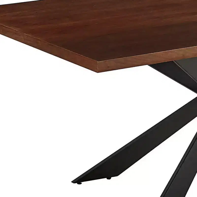 Table à manger HomeRoots 81 avec piètement croisé en bois brun et noir et métal