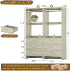 Besiost Closet Organizer System with Wooden Drawers, Freestanding Wardrobe with Hanging Rod