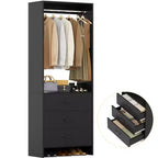 Besiost Closet Organizer System with Wooden Drawers, Freestanding Wardrobe with Hanging Rod