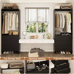 Besiost Closet Organizer System with Wooden Drawers, Freestanding Wardrobe with Hanging Rod