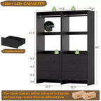 Besiost Closet Organizer System with Wooden Drawers, Freestanding Wardrobe with Hanging Rod