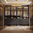 Besiost Closet Organizer System with Wooden Drawers, Freestanding Wardrobe with Hanging Rod