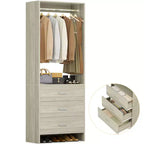 Besiost Closet Organizer System with Wooden Drawers, Freestanding Wardrobe with Hanging Rod