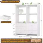Besiost Closet Organizer System with Wooden Drawers, Freestanding Wardrobe with Hanging Rod