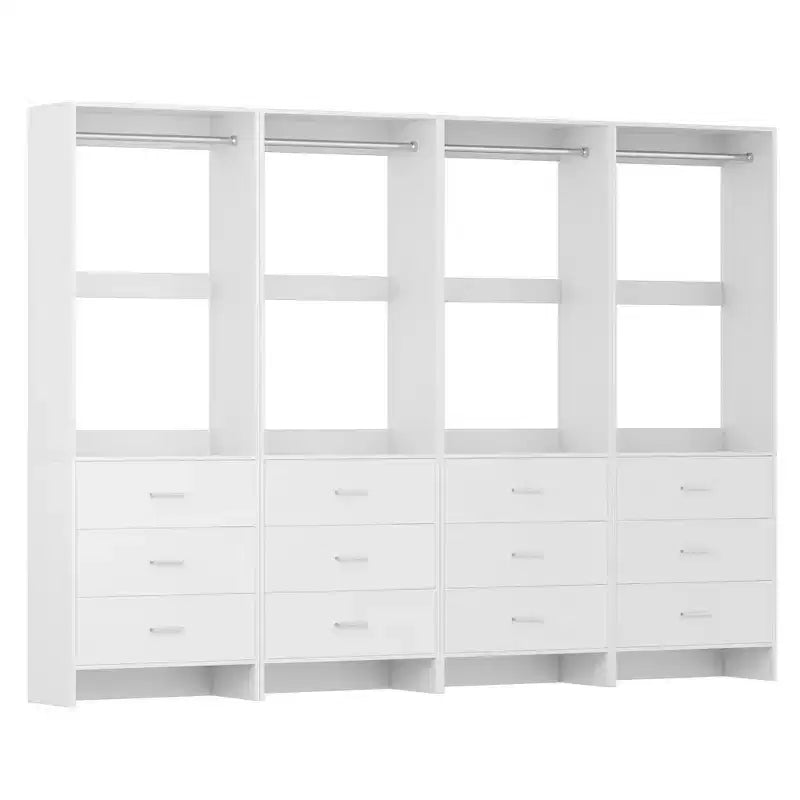 Besiost Closet Organizer System with Wooden Drawers, Freestanding Wardrobe with Hanging Rod