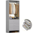 Besiost Closet Organizer System with Wooden Drawers, Freestanding Wardrobe with Hanging Rod