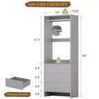 Besiost Closet Organizer System with Wooden Drawers, Freestanding Wardrobe with Hanging Rod