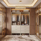 Besiost Closet Organizer System with Wooden Drawers, Freestanding Wardrobe with Hanging Rod