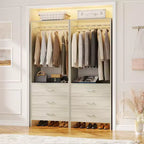 Besiost Closet Organizer System with Wooden Drawers, Freestanding Wardrobe with Hanging Rod