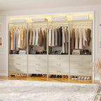 Besiost Closet Organizer System with Wooden Drawers, Freestanding Wardrobe with Hanging Rod