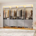 Besiost Closet Organizer System with Wooden Drawers, Freestanding Wardrobe with Hanging Rod