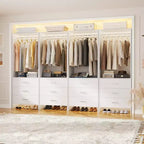 Besiost Closet Organizer System with Wooden Drawers, Freestanding Wardrobe with Hanging Rod