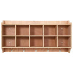 Wall Cubbies Storage Organizer, 10-Cube Shelf with Hooks for Classroom and Daycare