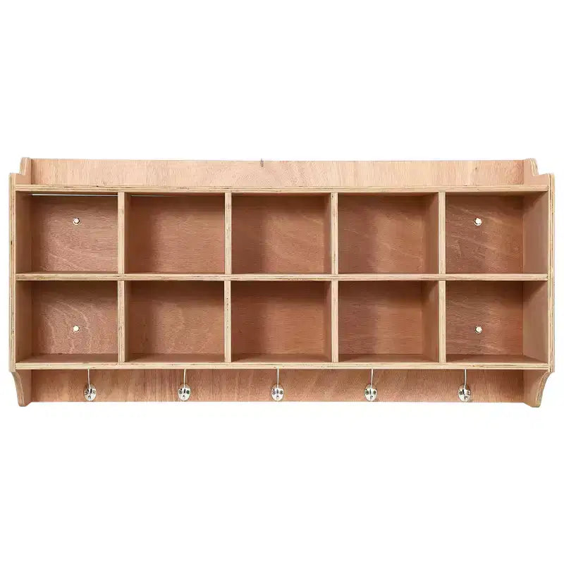 Wall Cubbies Storage Organizer, 10-Cube Shelf with Hooks for Classroom and Daycare