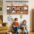 Wall Cubbies Storage Organizer, 10-Cube Shelf with Hooks for Classroom and Daycare