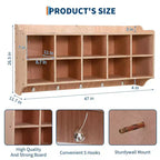 Wall Cubbies Storage Organizer, 10-Cube Shelf with Hooks for Classroom and Daycare