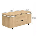 Table basse moderne fonctionnelle Okak avec plateau relevable, rangement dissimulé et tabourets, ensemble de table basse tendance pour salon, bureau