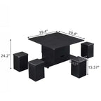 Table basse moderne fonctionnelle Okak avec plateau relevable, rangement dissimulé et tabourets, ensemble de table basse tendance pour salon, bureau