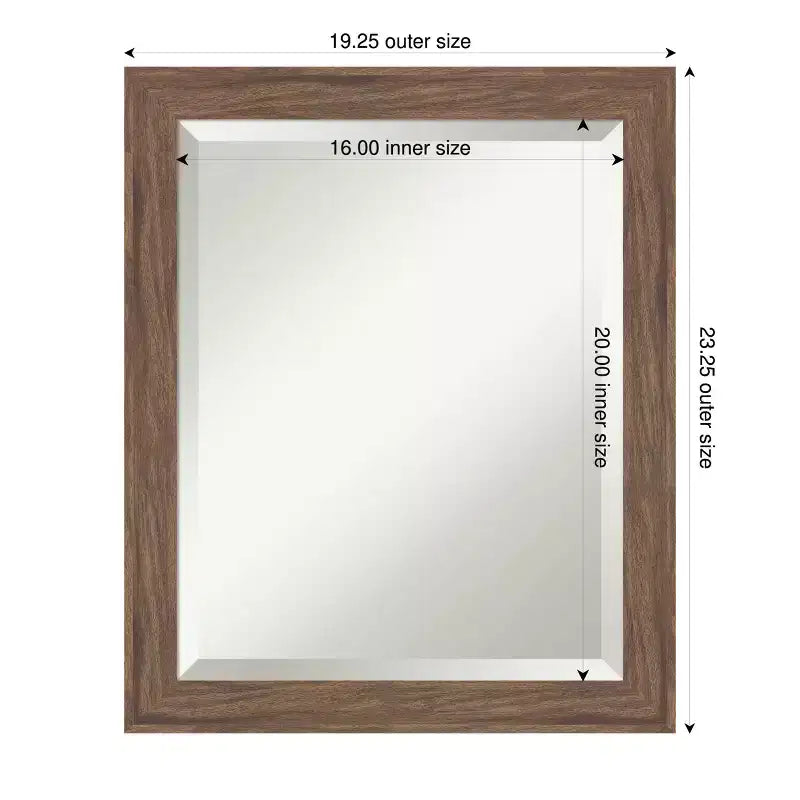 Amanti Art Pia Medium Brown Narrow Beveled Framed Bathroom Vanity Wall Mirror
