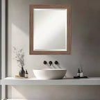 Amanti Art Pia Medium Brown Narrow Beveled Framed Bathroom Vanity Wall Mirror