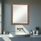 Amanti Art Pia Medium Brown Narrow Beveled Framed Bathroom Vanity Wall Mirror