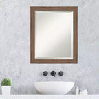 Amanti Art Pia Medium Brown Narrow Beveled Framed Bathroom Vanity Wall Mirror