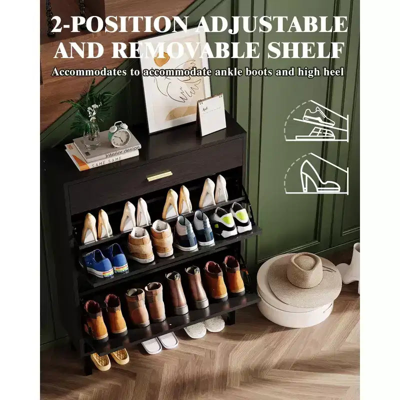 GustoWave Shoe Storage Cabinet for Entryway, Free Standing Shoe Organizer with 2 Flip Drawers, Hidden Shoe Rack Storage Organizer