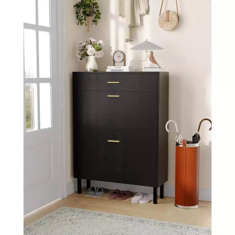 GustoWave Shoe Storage Cabinet for Entryway, Free Standing Shoe Organizer with 2 Flip Drawers, Hidden Shoe Rack Storage Organizer