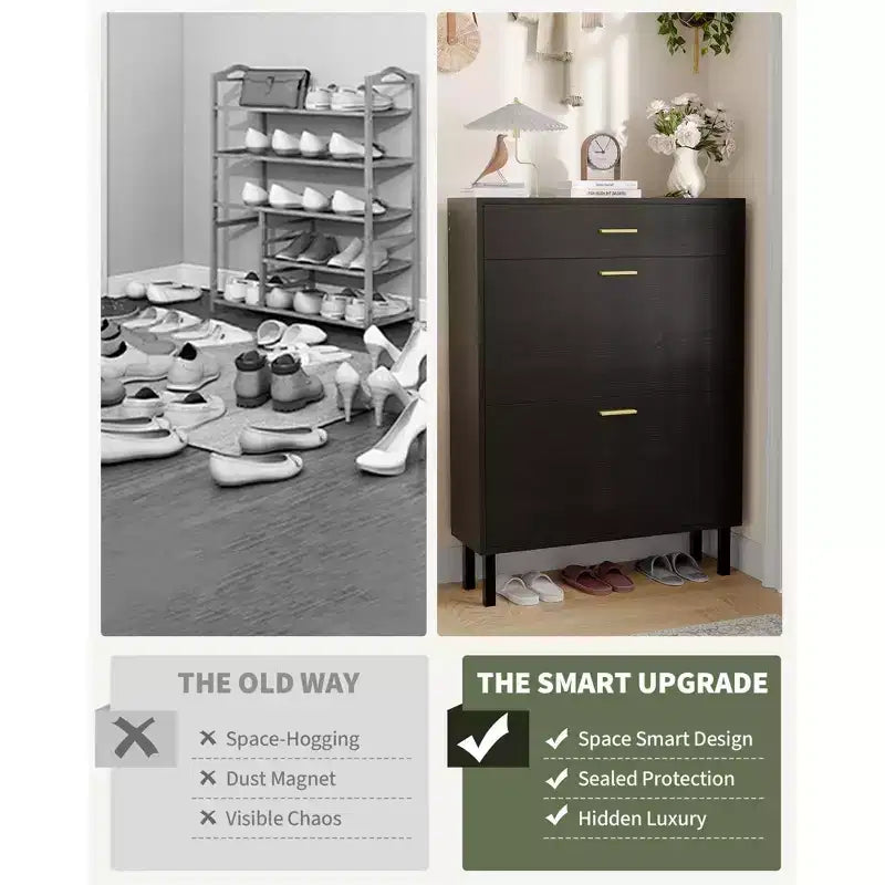 GustoWave Shoe Storage Cabinet for Entryway, Free Standing Shoe Organizer with 2 Flip Drawers, Hidden Shoe Rack Storage Organizer