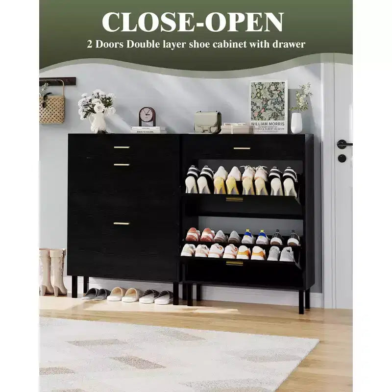 GustoWave Shoe Storage Cabinet for Entryway, Free Standing Shoe Organizer with 2 Flip Drawers, Hidden Shoe Rack Storage Organizer