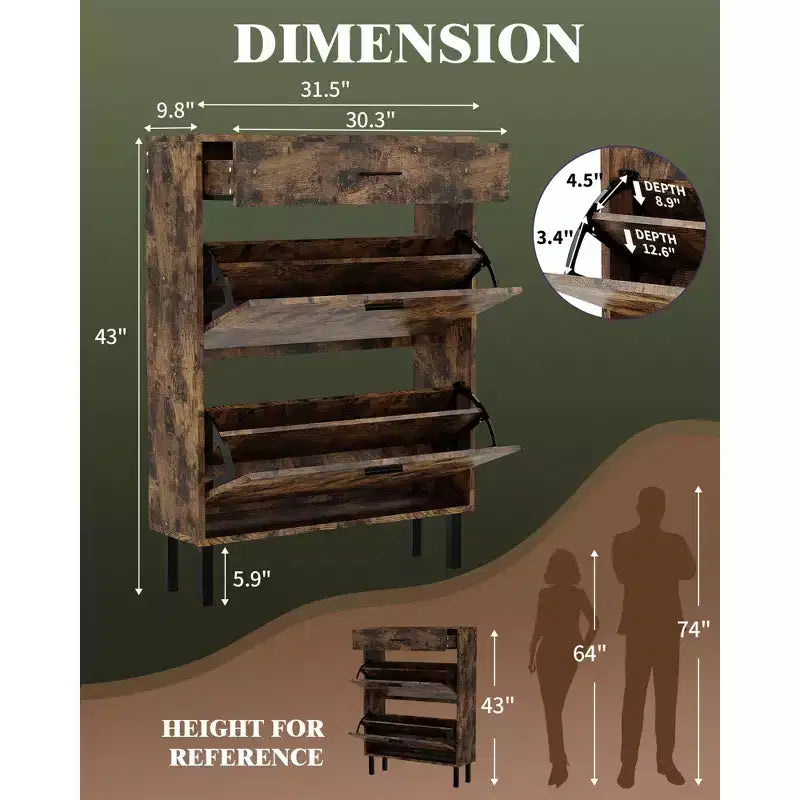 GustoWave Shoe Storage Cabinet for Entryway, Free Standing Shoe Organizer with 2 Flip Drawers, Hidden Shoe Rack Storage Organizer