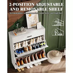 GustoWave Shoe Storage Cabinet for Entryway, Free Standing Shoe Organizer with 2 Flip Drawers, Hidden Shoe Rack Storage Organizer