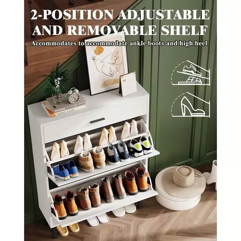 GustoWave Shoe Storage Cabinet for Entryway, Free Standing Shoe Organizer with 2 Flip Drawers, Hidden Shoe Rack Storage Organizer