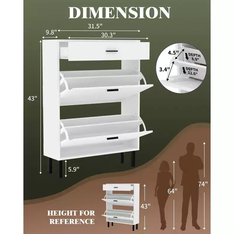GustoWave Shoe Storage Cabinet for Entryway, Free Standing Shoe Organizer with 2 Flip Drawers, Hidden Shoe Rack Storage Organizer