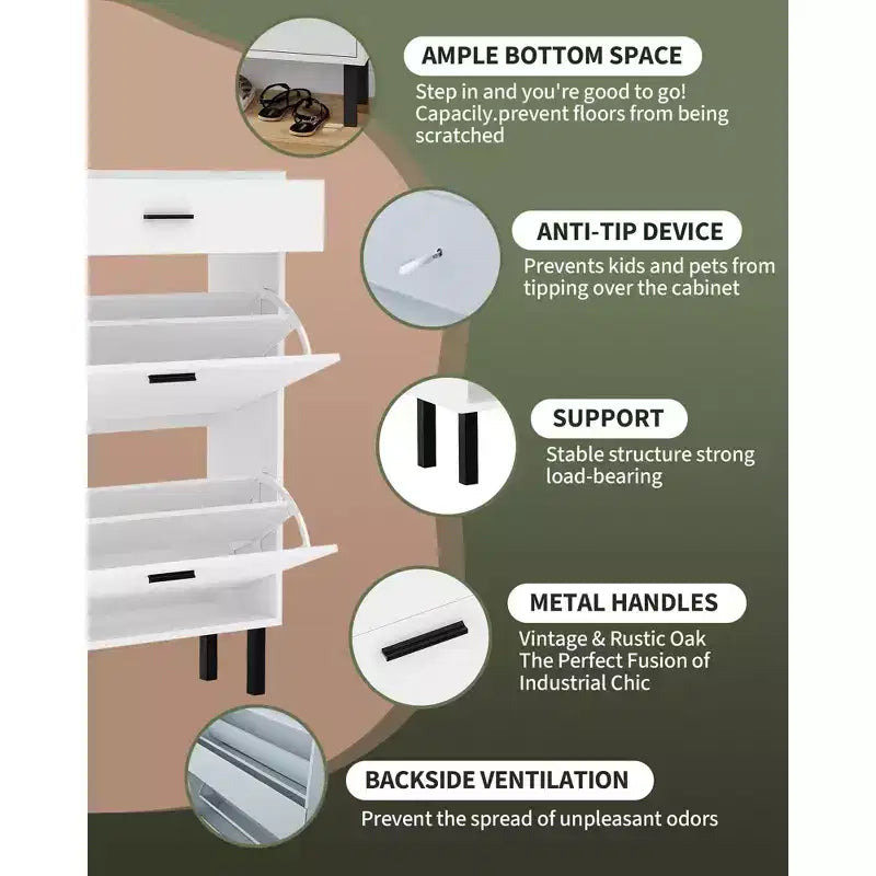 GustoWave Shoe Storage Cabinet for Entryway, Free Standing Shoe Organizer with 2 Flip Drawers, Hidden Shoe Rack Storage Organizer