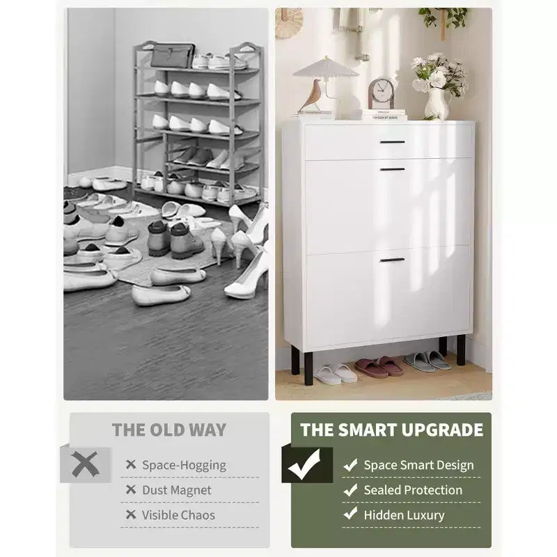 GustoWave Shoe Storage Cabinet for Entryway, Free Standing Shoe Organizer with 2 Flip Drawers, Hidden Shoe Rack Storage Organizer