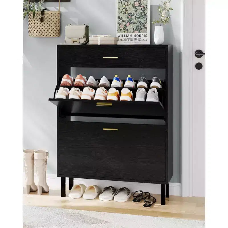 GustoWave Shoe Storage Cabinet for Entryway, Free Standing Shoe Organizer with 2 Flip Drawers, Hidden Shoe Rack Storage Organizer