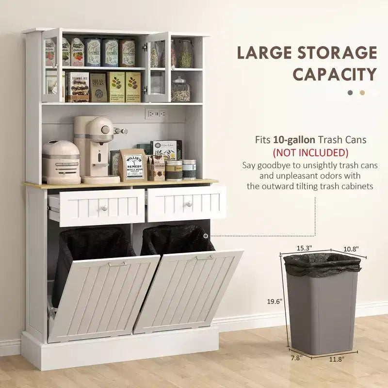 Kitchen Cabinet with Charging Station, 2 Tilt Out Cabinets, Microwave Stand, Freestanding Kitchen Pantry Cabinet