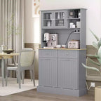 Kitchen Cabinet with Charging Station, 2 Tilt Out Cabinets, Microwave Stand, Freestanding Kitchen Pantry Cabinet