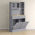 Kitchen Cabinet with Charging Station, 2 Tilt Out Cabinets, Microwave Stand, Freestanding Kitchen Pantry Cabinet