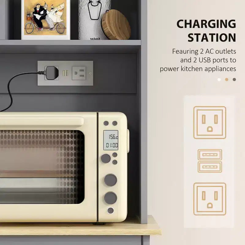 Kitchen Cabinet with Charging Station, 2 Tilt Out Cabinets, Microwave Stand, Freestanding Kitchen Pantry Cabinet