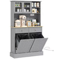Kitchen Cabinet with Charging Station, 2 Tilt Out Cabinets, Microwave Stand, Freestanding Kitchen Pantry Cabinet