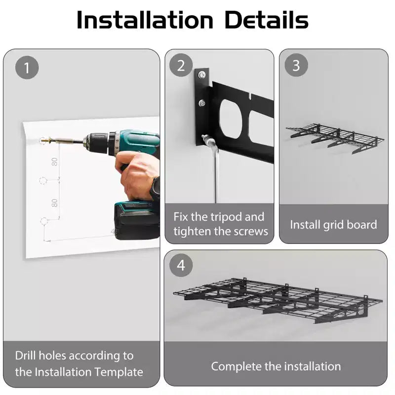 2x4 Ft Garage Shelving, Heavy Duty Wall Mounted Storage Rack, Floating Shelves, 800LB Load Capacity, Metal Garage Organization for Tools & Supplies
