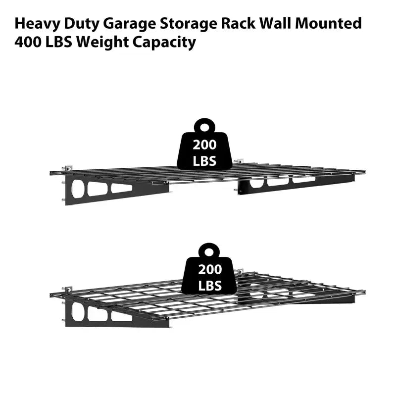 2x4 Ft Garage Shelving, Heavy Duty Wall Mounted Storage Rack, Floating Shelves, 800LB Load Capacity, Metal Garage Organization for Tools & Supplies