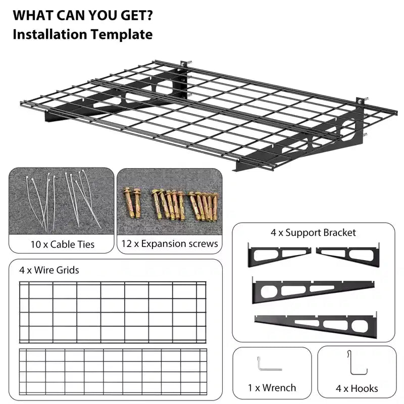 2x4 Ft Garage Shelving, Heavy Duty Wall Mounted Storage Rack, Floating Shelves, 800LB Load Capacity, Metal Garage Organization for Tools & Supplies
