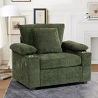 MAYEERTY Oversized Chenille Sofa with Ottoman with Cupholders Lumbar Support for Back Pain Relief for Living Room Office Green