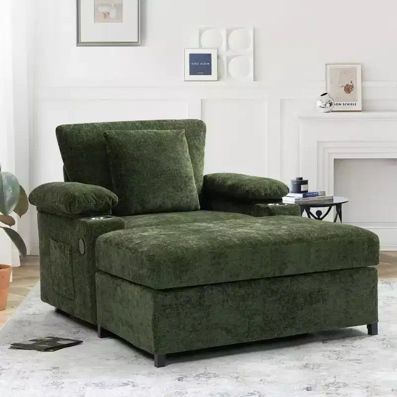 Canapé en chenille surdimensionné MAYEERTY avec pouf, porte-gobelets, soutien lombaire pour le soulagement des maux de dos pour salon ou bureau, vert
