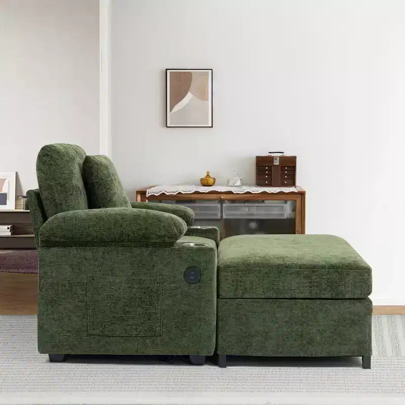 Canapé en chenille surdimensionné MAYEERTY avec pouf, porte-gobelets, soutien lombaire pour le soulagement des maux de dos pour salon ou bureau, vert